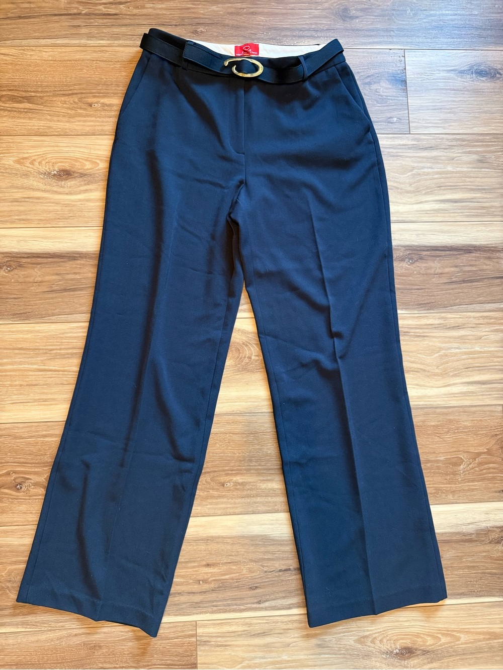 Oscar de la Renta Women's Navy Belted Dress Pants wide leg trousers